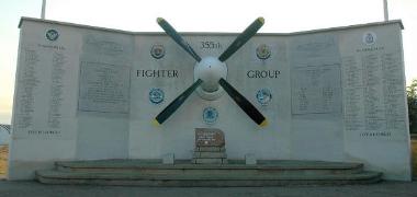 The propeller memorial and diorama of the airfield honouring the 355th Fighter Group 