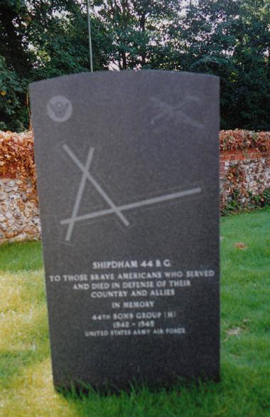 The memorial to the 44th Bomb Group in the churchyard of All Saints, Shipdham.