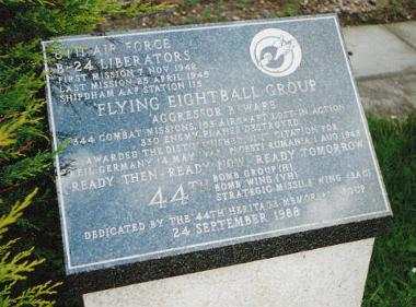 The memorial to the 44th outside Shipdham Flying Club.