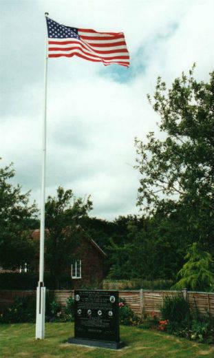 The flagpole next to the 93rd Bomb Group memorial. The present landowner David Woodrow flies the Stars and Stripes on suitable occasions.