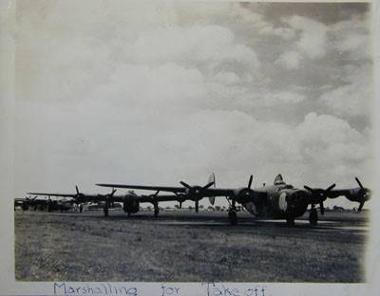 B-24 Liberators marshalling for take-off. Picture from the collection of Wayne Tabor (MC 371/456 720x9) at Norfolk Record Office.
