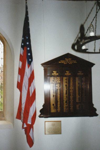 The memorial to the service personnel of the 489th Bomb Group in St Peter's Church, Holton.