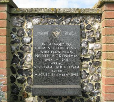 A memorial stone in honour of the two bomb groups that flew from North Pickenham. It is at the entrance to the old mess site at Breckland's Green, South Pickenham Road.